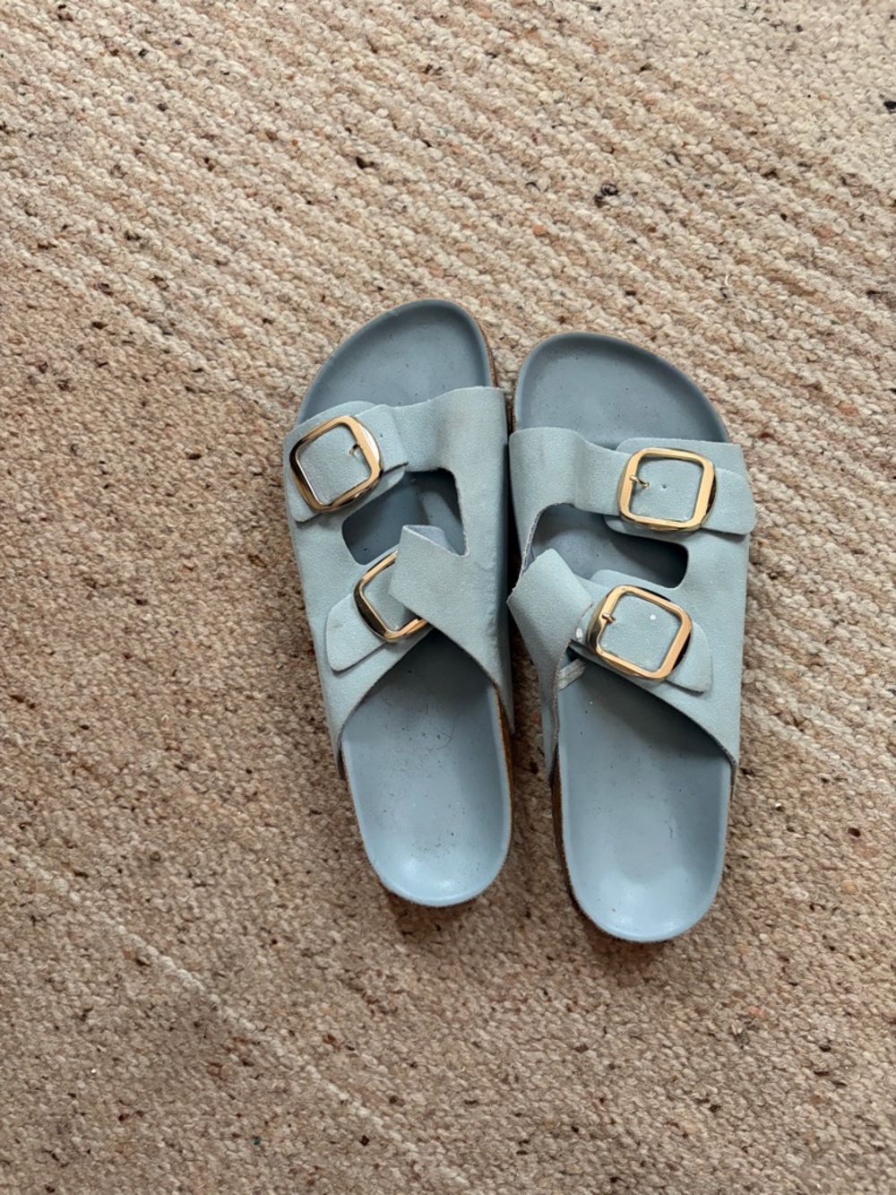 Light Blue Double Buckle Slide Sandals